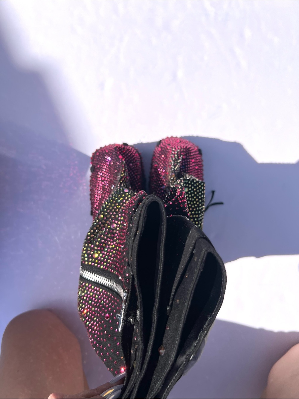 Rainbow Rave Boots Black Denim w/ Zipper. 5” Platform Wedge Ombre Rhinestones - Picture 15 of 17